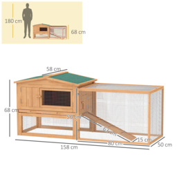 Pawhut Wooden Rabbit Hutch Guinea Pig hutch House 2 Tier with Rabbit Run for Outdoor Garden Backyard, Natural - thumbnail 3