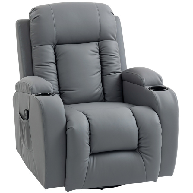 HOMCOM Massage Recliner Armchair, PU Leather Recliner Chair, Grey - image 1