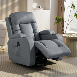 HOMCOM Massage Recliner Armchair, PU Leather Recliner Chair, Grey - thumbnail 8