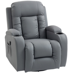 HOMCOM Massage Recliner Armchair, PU Leather Recliner Chair, Grey - thumbnail 1