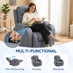 HOMCOM Massage Recliner Armchair, PU Leather Recliner Chair, Grey - thumbnail 5