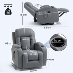 HOMCOM Massage Recliner Armchair, PU Leather Recliner Chair, Grey - thumbnail 3