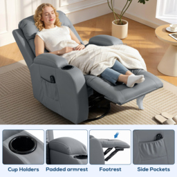HOMCOM Massage Recliner Armchair, PU Leather Recliner Chair, Grey - thumbnail 7