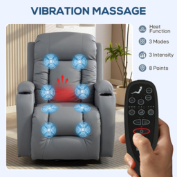 HOMCOM Massage Recliner Armchair, PU Leather Recliner Chair, Grey - thumbnail 4