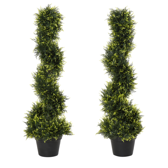 Outsunny Set Of 2 Artificial Tree 90cm/3FT Artificial Spiral Topiary Trees w/ Pot Fake Greenery Plant Home Office Garden Décor Green - Aosom UK - image 1