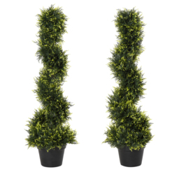 Outsunny Set Of 2 Artificial Tree 90cm/3FT Artificial Spiral Topiary Trees w/ Pot Fake Greenery Plant Home Office Garden Décor Green - Aosom UK - thumbnail 1