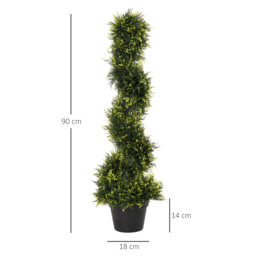 Outsunny Set Of 2 Artificial Tree 90cm/3FT Artificial Spiral Topiary Trees w/ Pot Fake Greenery Plant Home Office Garden Décor Green - Aosom UK - thumbnail 3