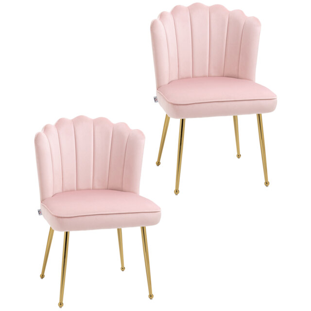HOMCOM Shell Luxe Velvet Accent Chair, Modern Living Room Chair with Gold Metal Legs for Living Room, Bedroom, Home Office, Set of 2, Pink - Aosom UK - image 1