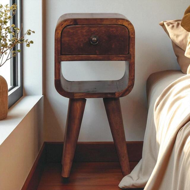 Solid Mango Wood Nightstand, Drawer & Open Shelf, Mini Bedside Table for Bedroom, 20L x 20W x 40H cm, Brown - Aosom UK - image 1