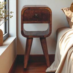 Solid Mango Wood Nightstand, Drawer & Open Shelf, Mini Bedside Table for Bedroom, 20L x 20W x 40H cm, Brown - Aosom UK - thumbnail 1