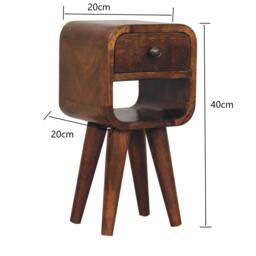 Solid Mango Wood Nightstand, Drawer & Open Shelf, Mini Bedside Table for Bedroom, 20L x 20W x 40H cm, Brown - Aosom UK - thumbnail 3