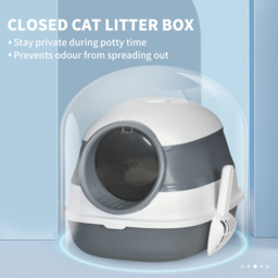 PawHut Cat Litter Tray with Lid, Hooded Cat Litter Box with High Sides, Deodorant, No Litter Spill, Large Two-way Entrance, Scoop Included - Aosom UK - thumbnail 6