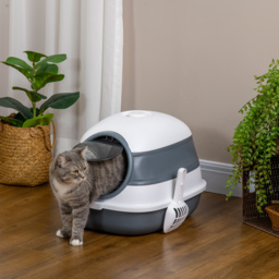 PawHut Cat Litter Tray with Lid, Hooded Cat Litter Box with High Sides, Deodorant, No Litter Spill, Large Two-way Entrance, Scoop Included - Aosom UK - thumbnail 2