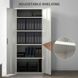HOMCOM Metal Filing Cabinet Office Storage Cabinets with 5 Adjustable Shelf Steel Frame Office Cabinet with Lockable Doors, White - Aosom UK - thumbnail 4