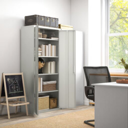 HOMCOM Metal Filing Cabinet Office Storage Cabinets with 5 Adjustable Shelf Steel Frame Office Cabinet with Lockable Doors, White - Aosom UK - thumbnail 2