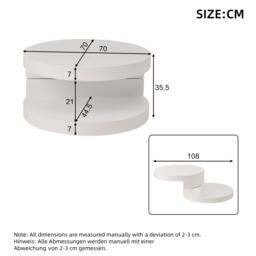 Round Rotating Coffee Table with Remote-Controlled LED Strip, Space-Saving Tabletop with Double-Layer Storage, 70L x 70W x 35.5H cm, White - Aosom UK - thumbnail 3