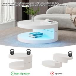 Round Rotating Coffee Table with Remote-Controlled LED Strip, Space-Saving Tabletop with Double-Layer Storage, 70L x 70W x 35.5H cm, White - Aosom UK - thumbnail 4