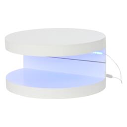 Round Rotating Coffee Table with Remote-Controlled LED Strip, Space-Saving Tabletop with Double-Layer Storage, 70L x 70W x 35.5H cm, White - Aosom UK - thumbnail 2
