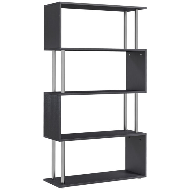 HOMCOM S-Shaped Bookcase, Contemporary Wooden Bookshelf Dividers, Spacious Storage Display Unit, Elegant Black, Ideal for Home and Office - Aosom UK - image 1