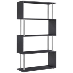 HOMCOM S-Shaped Bookcase, Contemporary Wooden Bookshelf Dividers, Spacious Storage Display Unit, Elegant Black, Ideal for Home and Office - Aosom UK - thumbnail 1
