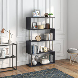 HOMCOM S-Shaped Bookcase, Contemporary Wooden Bookshelf Dividers, Spacious Storage Display Unit, Elegant Black, Ideal for Home and Office - Aosom UK - thumbnail 8