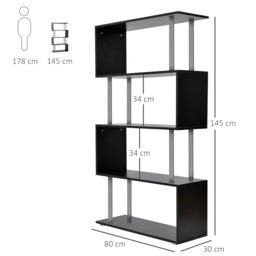 HOMCOM S-Shaped Bookcase, Contemporary Wooden Bookshelf Dividers, Spacious Storage Display Unit, Elegant Black, Ideal for Home and Office - Aosom UK - thumbnail 3