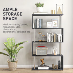 HOMCOM S-Shaped Bookcase, Contemporary Wooden Bookshelf Dividers, Spacious Storage Display Unit, Elegant Black, Ideal for Home and Office - Aosom UK - thumbnail 4