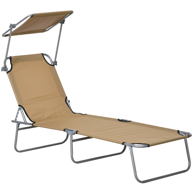 Outsunny Outdoor Foldable Sun Lounger, 4 Level Adjustable Backrest Reclining Sun Lounger Chair with Angle Adjust for Beach, Garden, Patio, Tan - image 1