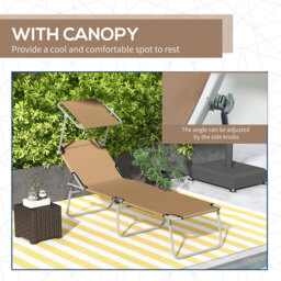 Outsunny Outdoor Foldable Sun Lounger, 4 Level Adjustable Backrest Reclining Sun Lounger Chair with Angle Adjust for Beach, Garden, Patio, Tan - thumbnail 6