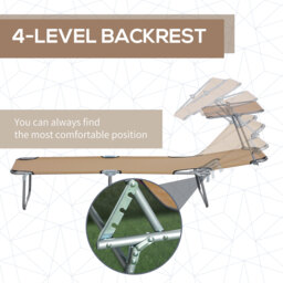 Outsunny Outdoor Foldable Sun Lounger, 4 Level Adjustable Backrest Reclining Sun Lounger Chair with Angle Adjust for Beach, Garden, Patio, Tan - thumbnail 4