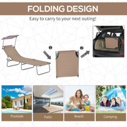 Outsunny Outdoor Foldable Sun Lounger, 4 Level Adjustable Backrest Reclining Sun Lounger Chair with Angle Adjust for Beach, Garden, Patio, Tan - thumbnail 5
