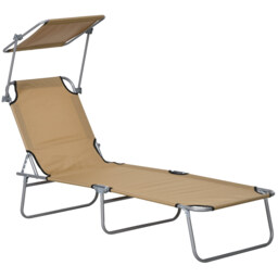 Outsunny Outdoor Foldable Sun Lounger, 4 Level Adjustable Backrest Reclining Sun Lounger Chair with Angle Adjust for Beach, Garden, Patio, Tan