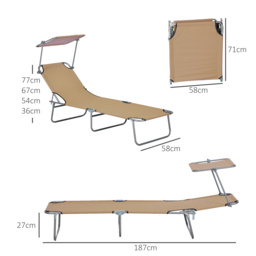 Outsunny Outdoor Foldable Sun Lounger, 4 Level Adjustable Backrest Reclining Sun Lounger Chair with Angle Adjust for Beach, Garden, Patio, Tan - thumbnail 3