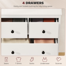 HOMCOM Modern Chest of Drawers, 4 Drawer Dresser Clothes Storage Organiser for Living Room, Hallway, Entryway, White - thumbnail 4