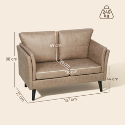 HOMCOM Two-Seater Leathaire Sofa - Light Brown - thumbnail 3
