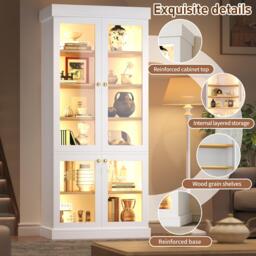 Modern Display Cabinet with Integrated LED Mood Lighting, Adjustable-Shelf Bookcase for Industrial Interiors, 80L x 40W x 180H cm, White - Aosom UK - thumbnail 4