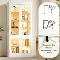 Modern Display Cabinet with Integrated LED Mood Lighting, Adjustable-Shelf Bookcase for Industrial Interiors, 80L x 40W x 180H cm, White - Aosom UK - thumbnail 5