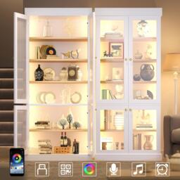 Modern Display Cabinet with Integrated LED Mood Lighting, Adjustable-Shelf Bookcase for Industrial Interiors, 80L x 40W x 180H cm, White - Aosom UK - thumbnail 7