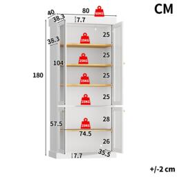 Modern Display Cabinet with Integrated LED Mood Lighting, Adjustable-Shelf Bookcase for Industrial Interiors, 80L x 40W x 180H cm, White - Aosom UK - thumbnail 3