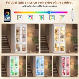 Modern Display Cabinet with Integrated LED Mood Lighting, Adjustable-Shelf Bookcase for Industrial Interiors, 80L x 40W x 180H cm, White - Aosom UK - thumbnail 6