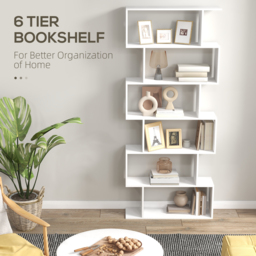 HOMCOM Wooden Wood S Shape Storage Display 6 Shelves Room Divider Unit Chest Bookshelf Bookcase Cupboard Cabinet Office Furniture, White - Aosom UK - thumbnail 4