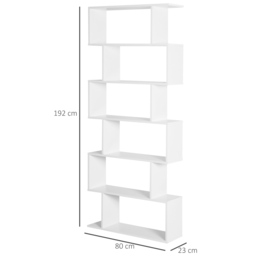 HOMCOM Wooden Wood S Shape Storage Display 6 Shelves Room Divider Unit Chest Bookshelf Bookcase Cupboard Cabinet Office Furniture, White - Aosom UK - thumbnail 3