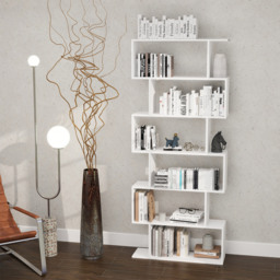 HOMCOM Wooden Wood S Shape Storage Display 6 Shelves Room Divider Unit Chest Bookshelf Bookcase Cupboard Cabinet Office Furniture, White - Aosom UK - thumbnail 2