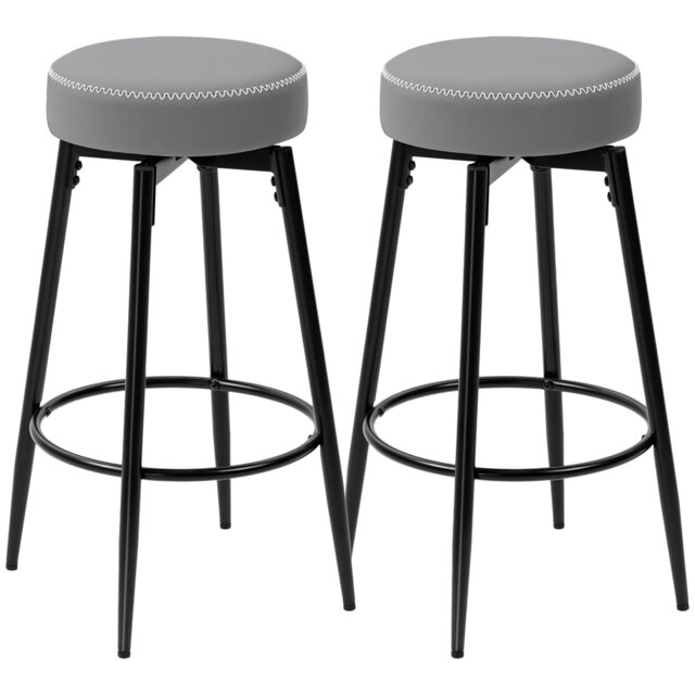 HOMCOM Set of Two Faux Leather Bar Stools - Grey/Black - image 1