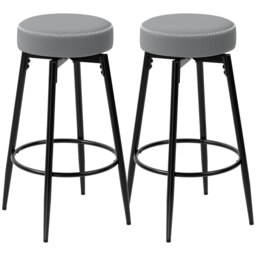 HOMCOM Set of Two Faux Leather Bar Stools - Grey/Black - thumbnail 1