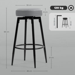 HOMCOM Set of Two Faux Leather Bar Stools - Grey/Black - thumbnail 3
