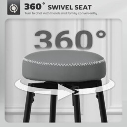 HOMCOM Set of Two Faux Leather Bar Stools - Grey/Black - thumbnail 4
