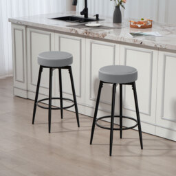 HOMCOM Set of Two Faux Leather Bar Stools - Grey/Black - thumbnail 2