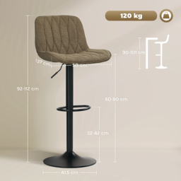 HOMCOM Set of Two Linen-Look Bar Stools, Cat Scratch Resistant, Brown - Aosom UK - thumbnail 3