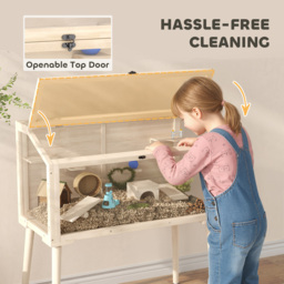 PawHut Wooden Hamster Cage, Hamster Habitat with Openable Top, Seesaws, Platforms, Water Bottle for Gerbils, 110 x 52 x 101 cm - thumbnail 6